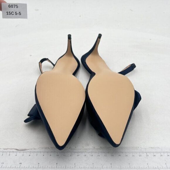 YDN Blue Pointed Toe Bow Slingback Slip on Pump Mid Heels Evening Satin Sandals - Picture 7 of 8